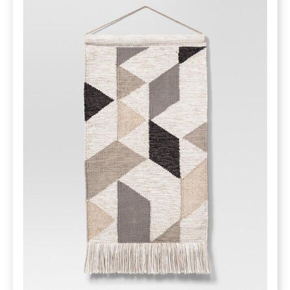Project 62 Geo Copper Neutral Woven Fringed Wall Hanging Large Geometric 18”x32” - Picture 1 of 6